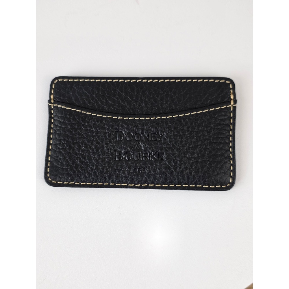 Dooney & Bourke Black Leather Slim Credit Card Case Wallet Contrast Stitch Red